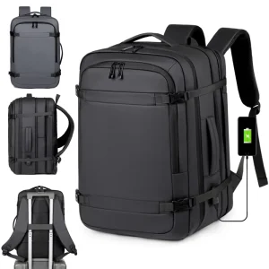 Men’s Large-Capacity Business Waterproof Oxford Backpack with Anti-Theft USB Port Air Cushion Belt 36-57L Capacity