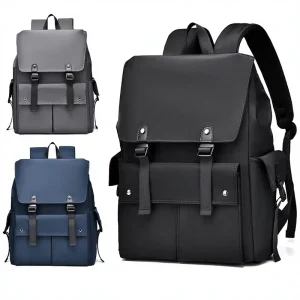 Men’s Large Capacity Casual Commuter Backpack with Polyester Lining Collapsible Design Air Cushion Strap for Business Travel