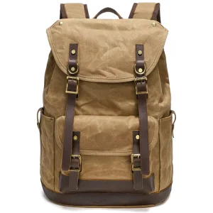 Men’s Large Capacity Casual Style Fashion Open Waterproof Genuine Leather Canvas Backpack Travel