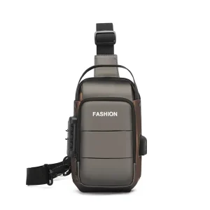 Men’s Large Capacity Chest Bag Waterproof PU and Nylon Casual Crossbody with Zipper Closure