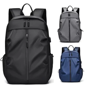 Men’s Large Capacity Computer Backpack Cross border Business Denim Bag High end Solid Color Zipper Fabric for Daily Travel
