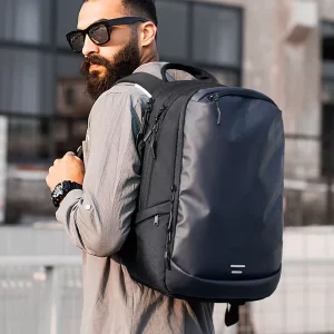Men’s Large Capacity Computer Backpack Waterproof Oxford Material with Geometric Pattern for Business Travel Student Use