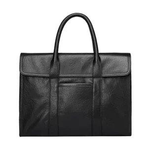 Men’s Large Capacity Cowhide Leather Briefcase Fashionable Canvas Computer Bag Nylon Lining Zipper Essential Office Travel Bag