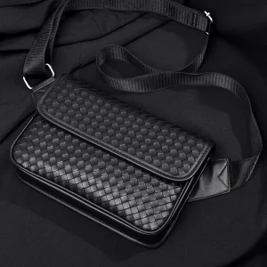 Men’s Large Capacity Crossbody Shoulder Bag Woven Backpack Polyester Lining Carry-On Small Woven Bag