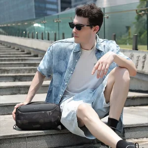 Men’s Large Capacity Crossbody Shoulder Chest Messenger Bag Polyester Zipper Super Lightweight Antibacterial Sports