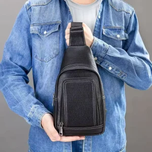 Men’s Large Capacity Genuine Leather Business Commute Waterproof Lightweight Shoulder Crossbody Satchel Bag