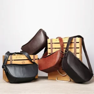 Men’s Large Capacity Genuine Leather Crossbody Satchel Bag Vintage Fashion Style Messenger Candy Pattern All Seasons CN