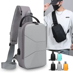 Men’s Large Capacity Hard-Shell Chest Bag Multi-Functional and Multi-Color Diagonally Carried for Travel & Office Use
