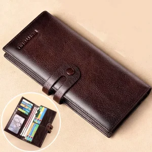 Men’s Large Capacity Leather Wallet with RFID Small Handbag and Long Zipper Card Bag