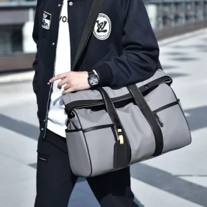 Men’s Large Capacity Multifunctional Fitness Sport Duffle Bag Fashion Waterproof Travel Bag Zipper Closure Canvas