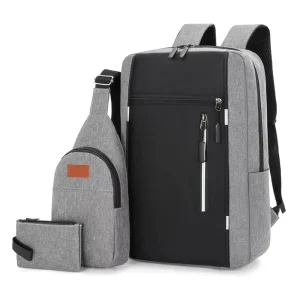 Men’s Large Capacity Office Laptop Backpack Set 3-in-1 Waterproof Business Travel Bag Zipper Polyester Material