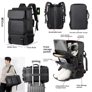Men’s Large Capacity Oxford Backpack Casual Waterproof Travel with Individual Vacuum Bag Anti-Theft Business Laptop Backpack