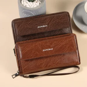Men’s Large Capacity PU Leather Wallet RFID Feature Casual Long Clutch Mobile Phone Coin Wallet Multi-Card Holder Polyester