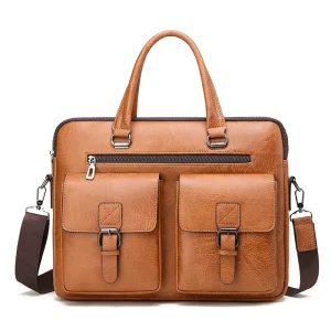 Men’s Large Capacity Soft PU Briefcase Casual Business Waterproof Handbag with Computer Bag Crossbody Design