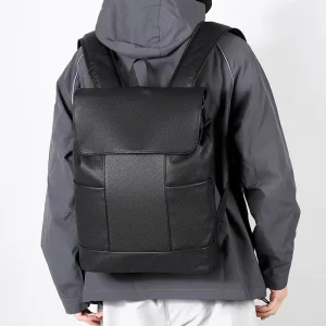 Men’s Large Capacity Travel Backpack Business Casual Solid Color Laptop Bag Waterproof PU Polyester Lining