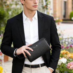 Men’s Large Capacity Wallet Waterproof Zipper Handbag Casual Business Clutch Bag with Durable Fabric
