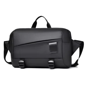 Men’s Large Capacity Water Repellent PU Shoulder Bag New Simple Crossbody Fashionable Business Briefcase with Geometric Pattern
