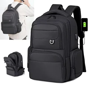 Men’s Large Capacity Waterproof Business Laptop Backpack Commuting Features High School College Student Bag