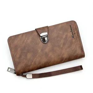 Men’s Large Capacity Waterproof Clutch Wallet with Zipper Hasp Multi Card Coin Long PU Lining Phone Wallet