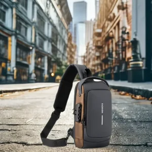 Men’s Large Capacity Waterproof Nylon Crossbody Sling Bag Fashionable Casual Chest with USB Charging New Password Lock