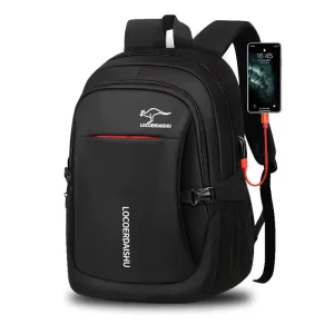 Men’s Large Capacity Waterproof Oxford Backpack with USB Zipper Closure Trendy High School Junior Students Computer Travel Bag