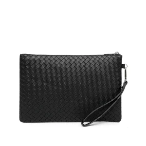 Men’s Large Capacity Woven Clutch Handbag Soft PU Leather Zipper Closure Trendy Business Style Envelope Style Logo Direct Supply