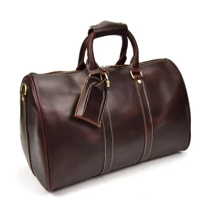 Men’s Large Flight Cabin Holdall Leather Duffle Bag Zipper Closure Portable for Travel