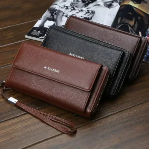 Men’s Large Leather Wallet Lychee Print Multi Slot Clutch Bag Casual Business Design RFID Feature PU Lining Open Cover