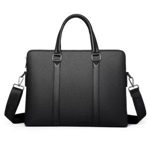 Men’s Large PU Textured Single Shoulder Crossbody Business Bag Soft Waterproof File Carry Strap