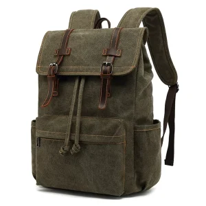 Men’s Large Waterproof Canvas Backpack with Retro Leather Trim Vintage Work Travel Knapsack Fashionable Outdoor Summer Backpacks