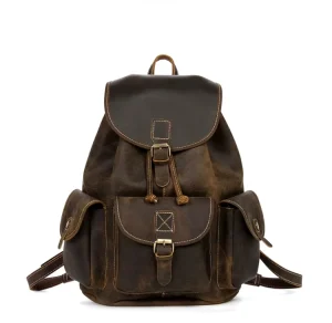 Men’s Leather Backpacks Crazy Horse Leather Knapsack Vintage Cattle Leather Paratrooper Backpack