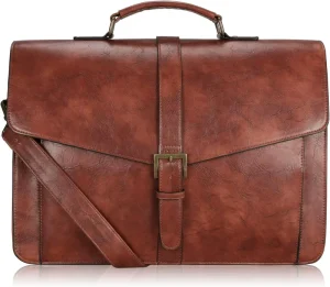 Men’s Leather Briefcase 15.6 Inch Laptop Messenger Bag for Business Travel Office Professional Leather Computer Shoulder Bag