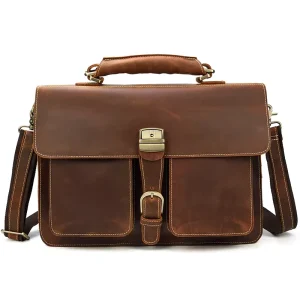 Men’s Leather Briefcase European and American Retro Men’s Handbag Crazy Horse Leather Double Compartment Computer Bag