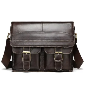 Men’s Leather Briefcase, Genuine Cowhide Laptop Bag for Business, Office, Work, Travel