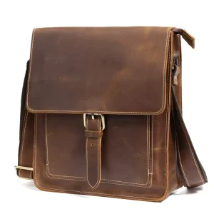 Men’s Leather Briefcase Genuine Italian Cowhide Shoulder Messenger Bag and Locktop Treated Business Bag