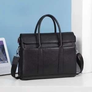Men’s Leather Business Briefcase Bag Cowhide Computer Bag File Large Capacity
