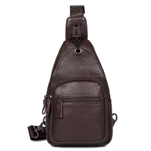 Men’s Leather Chest Bag Coffee Cow Leather Custom Shoulder Messenger Bag Casual Men’s Side Bag