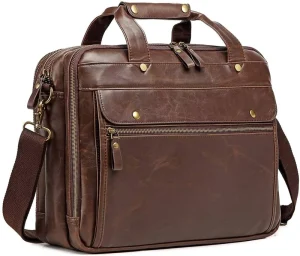 Men’s Leather Computer Bag Waterproof Retro Business Travel Postman Bag Large Handbag Briefcase