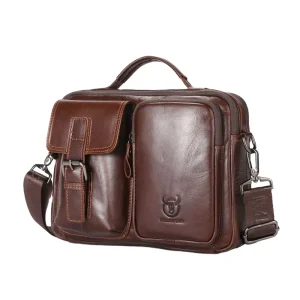 Men’s Leather Crossbody Bag Lightweight Mailman Bag Large Capacity Fashionable Cowhide Shoulder Bag