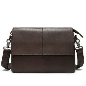 Men’s Leather Crossbody Bag with Long Strap and Wrist Short Handle Luxury Brand Design Sling Bag for Man Daily Outfit