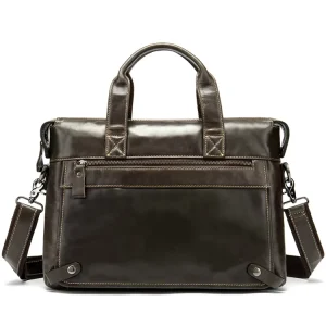Men’s Leather Handbag Business Travel Briefcase Computer Bag Cowhide Shoulder Crossbody Bag