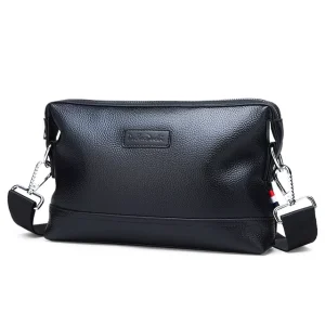 Men’s Leather Messenger Bag Zipper Multi-pocket Small Shoulder Bag Business Casual Small Clutch Bag