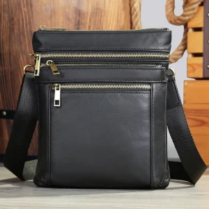Men’s Leather Messenger Shoulder Crossbody Bag Adjustable Shoulder Strap Side Bag Genuine Leather Shoulder Bags for Men