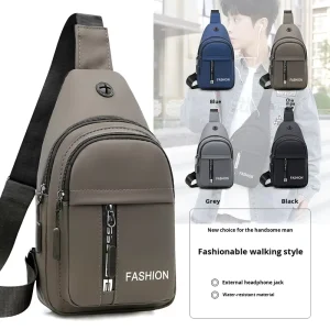 Men’s Leather Outdoor Sports Crossbody Bag Waterproof Lightweight Zipper Closure All-Match Handbag