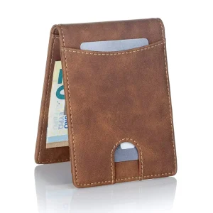Men’s Leather RFID Bi Fold Wallet Mini Men’s Wallets Slim Full Grain Leather Wallet for Men