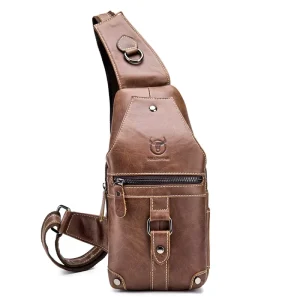 Men’s Leather Retro Messenger Bags Men’s Shoulder Bag Shatter resistant Open Leather Chest Bag