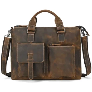 Men’s Leather Shoulder Bag Briefcase Bag Men Leather Messenger Handbags Male Portfolio Leather Business Bag for Document A4