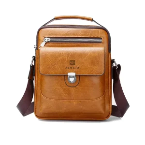 Men’s Leather Shoulder Sling Bag Business Crossbody Messenger Bag Cowhide Travel Handbag