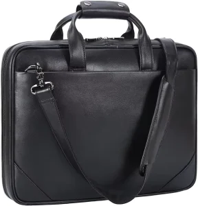 Men’s Leather Slim Briefcase 15.6 Inch Laptop Crossbody Bag Business Work Case