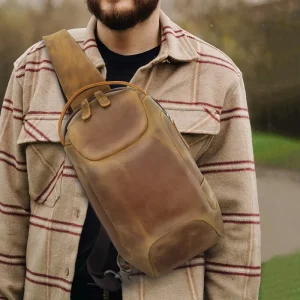 Mens Leather Vintage Shoulder Bag Genuine Men’s Chest Bags Crossbody Waterproof Messenger Chest Bag